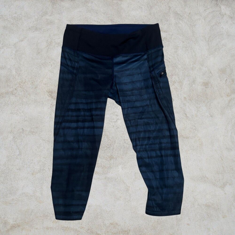 LULULEMON size 4 TOP SPEED Crop Leggings GOOD VIBES Navy Black 17" LUXTREME